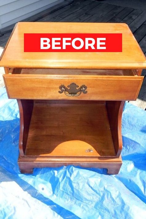 Decorating on a budget? Check the before and after photos of this thrift store flip and see this painted furniture upcycle idea. #diy #nightstand #makeover Diy Nightstand Makeover, Upcycle Storage, End Table Makeover, Recycling Crafts, Nightstand Makeover, Upcycle Furniture, Furniture Upcycle, Mission Furniture, Old Table