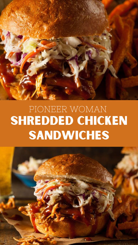 Pioneer Woman Shredded Chicken Sandwiches Barbecue Chicken Sandwiches, Garlic Cabbage, Shredded Chicken Sandwiches, Types Of Cabbage, Chicken Salt, Kaiser Rolls, Roasted Garlic Cloves, Bbq Sandwich, Chicken Sandwich Recipes