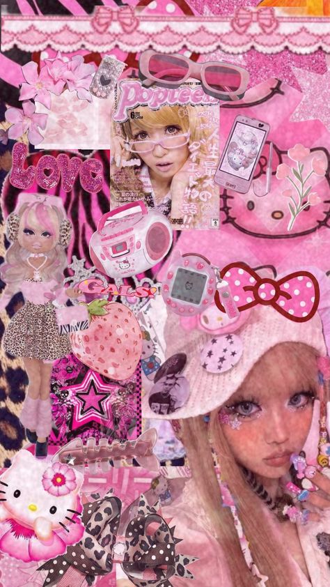 I love the #gyaru aesthetic Gyaru Background, Junk Wallpaper, Pink Gyaru, Gyaru Wallpaper, Gyaru Aesthetic, Hime Gyaru, Gyaru Fashion, J Fashion, Room Posters