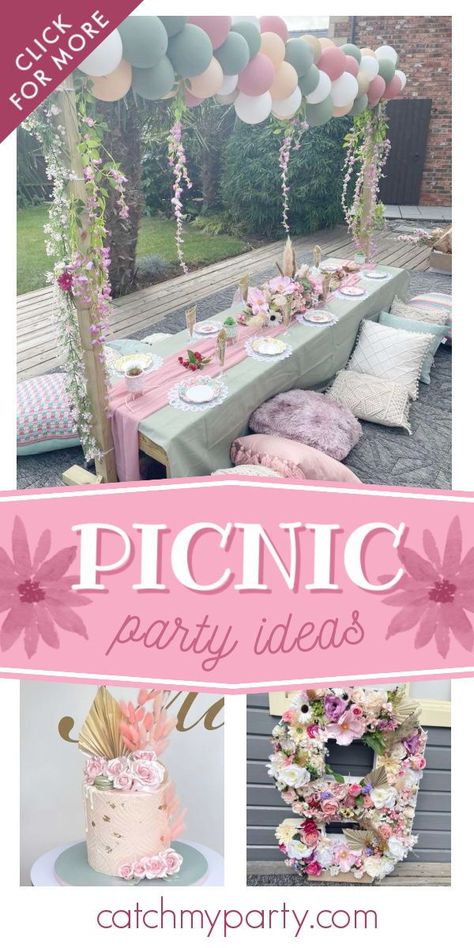 Pretty Picnic, Floral Picnic, Spring Birthday Party, Picnic Birthday Party, Brunch Decor, Boho Birthday Party, Picnic Theme, 5th Birthday Party Ideas, Rustic Party