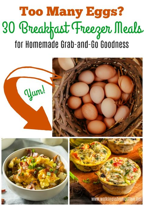 Too many eggs? 30 Breakfast Freezer Meals for homemade grab-and-go goodness! Egg Freezer Meals, Freezer Egg Breakfast, Egg Recipes Freezable, Egg Cups Breakfast Freezer, Freezer Egg Recipes, Freezable Egg Recipes, Freezer Egg Casserole, Batch Cooking Freezer, Breakfast Freezer Meals