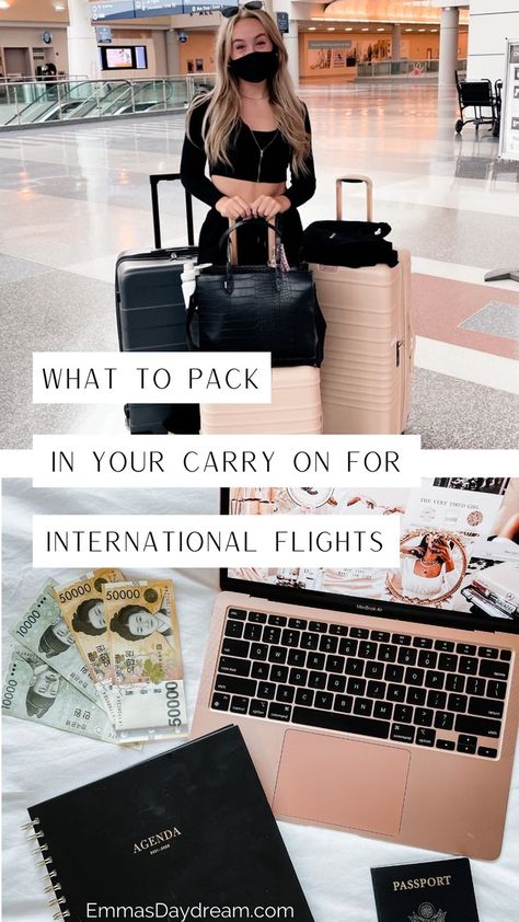 What to pack in your carry on for international flights Los Angeles, Carryon Packing List, International Packing List, Study Abroad Packing List, Study Abroad Packing, Long Haul Flight Essentials, International Travel Checklist, International Travel Essentials, Best Carry On Bag