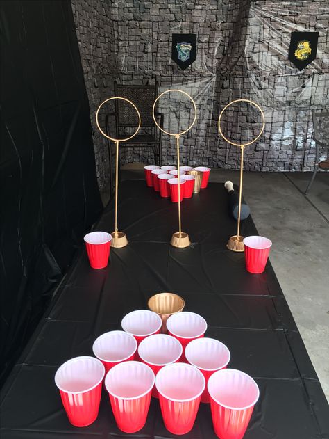 Quidditch pong Drinking Games For 3, Quidditch Pong, Bachelorette Drinking Games, Alcohol Ideas, Harry Potter Party Games, Quidditch Game, Cumpleaños Harry Potter, Board Games Diy, Drinking Games For Parties