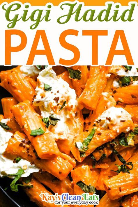 Vodka Pasta With Burrata, Spicy Burrata Pasta, Bursts Pasta, Hailey Bieber Pasta Recipe, Tik Tok Vodka Pasta, Famous Pasta Recipes, Tube Pasta Recipe, Gig Hadid Pasta Recipe, Burrata Cheese Pasta