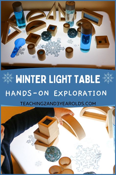 Winter Light Table Activities, Light Table Activities Toddlers, Light Table Winter Activities, Winter Block Area Preschool, Light Table Ideas For Toddlers, Winter Loose Parts Play, January Reggio Activities, Reggio Winter Provocations, Northern Lights Preschool Activities