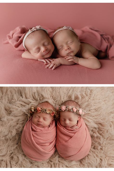 Twin Newborn Posing, Newborn Twin Poses, Twins Newborn Photoshoot At Home, Newborn Photoshoot Twins, Twin Girl Newborn Shoot, At Home Twin Newborn Pictures, Twins Picture Ideas, Twins Newborn Photography, Twins Baby Photoshoot Ideas