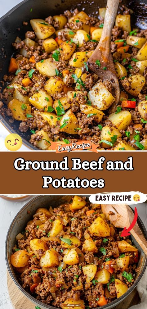 Savor the rich, fulfilling flavors of Ground Beef and Potatoes. This robust dish combines simple, hearty ingredients that fill your kitchen with aromas of home-cooked goodness, making it the perfect meal for family dinners. #HeartyMeal #BeefAndPotatoes #FamilyDinner Recipes For Dinner Beef Ground, Quick Meals Ground Beef, Dinner With Ground Beef Easy, Hamburger Meat Ideas Ground Beef, Meal To Make With Ground Beef, Easy Healthy Meals With Hamburger Meat, Meal Ideas Hamburger Meat, Potatoes With Ground Beef Recipes, Dinner Ideas With Ground Beef Gluten Free