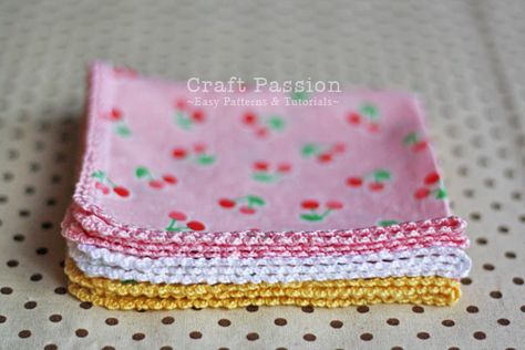 Lace Trim Handkerchief - Free Pattern & Tutorial | Craft Passion Handkerchief Diy, Handkerchief Pattern, Handmade Handkerchiefs, Embroidery Stitches Beginner, Crochet Edging Patterns, Crochet Bows, Small Sewing Projects, Get It Done, Crochet For Home