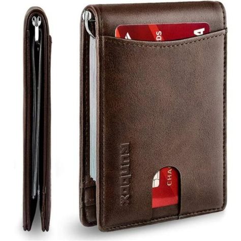 Minimalist Slim Wallet for Men w/ Money Clip RFID Blocking Front Pocket Leather Men With Money, Branded Wallets, Card Holder Case, Pocket Wallet, Minimalist Wallet, Slim Wallet, Money Clip Wallet, Coffee Colour, Amazon Com