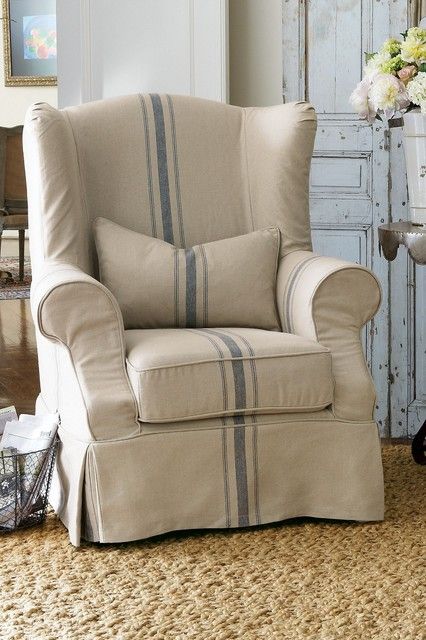 European Farmhouse Living Room, Wingback Chair Covers, Modern Wingback Chairs, European Farmhouse, Regal Design, Upholstered Chair, French Country Cottage, Wing Chair, Farmhouse Living