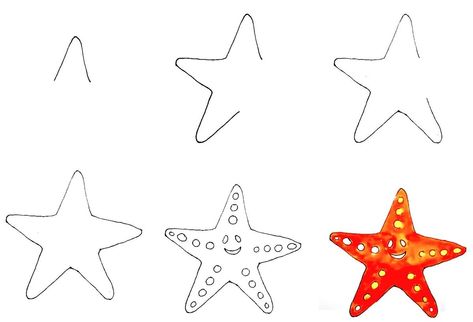 Starfish Drawing, Cute Starfish, Drawing Guide, Your Drawing, Drawing Easy, Guided Drawing, Underarmor Logo, Easy Steps, Starfish