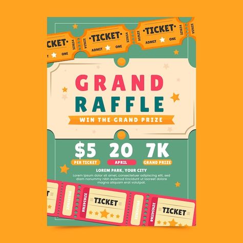 Raffle Flyer, Poster Template Free, Poster Designs, Admit One, Poster Template, Flat Design, Vector Photo, Graphic Resources, Poster Design