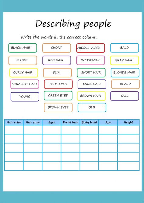 Adjectives Describing People, Describing People Worksheet For Kids, Describing People Appearance, Describing People Worksheet, Describing Appearance, Adjectives To Describe People, Describing People, English For Students, School Live