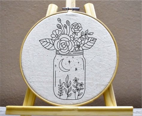 Flower Bottle Embroidery Pattern Moon Embroidery Flower Embroidery Pattern Celestial Embroidery PDF - Etsy Bottle Embroidery, Celestial Embroidery, Flower Embroidery Pattern, Moon Embroidery, Simple Hand Embroidery Patterns, Flower Bottle, Digital Embroidery Patterns, Basic Stitches, Embroidery Template