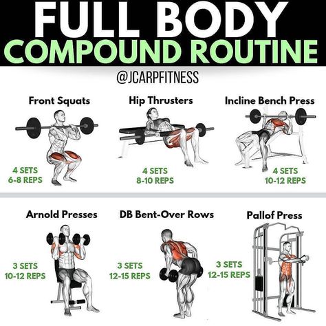 Compound Workout, Body Workout Routine, Full Body Weight Workout, Full Body Dumbbell Workout, Full Body Workout Routine, Workout Training Programs, Compound Exercises, Workout Plan Gym, Dumbbell Workout