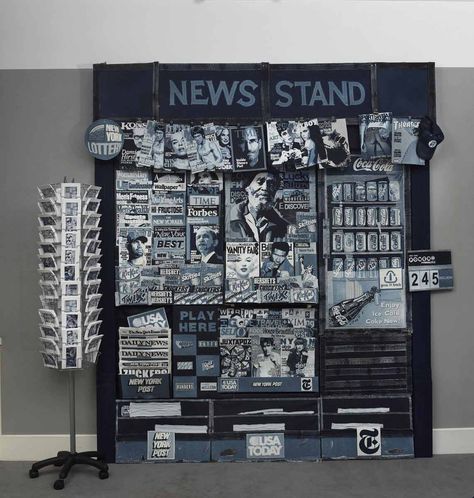 Catto Gallery | Ian Berry - Denimu Exhibition 2013 | News Stand News Stand Design, In The News Gcse Art, A Level Art Exhibition, Newspaper Art Installation, Denim Artwork, A Level Art Final Piece, Newspaper Exhibition, Protest Art Installation, Ian Berry