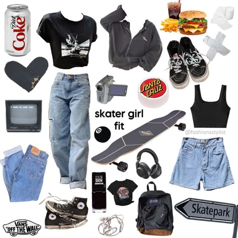 skater girl outfit idea skateboard skater skatergirl skatergirloutfits Skatergirl Outfit Skater Style, Skateboard Clothes Skater Style, Skate Style Girl Outfits, Skateboard Aesthetic Clothes, Skater Girl Summer Outfits, Women Skater Outfits, Skater Fits Girl, Skateboard Outfit Girl Style, Skate Outfits Women