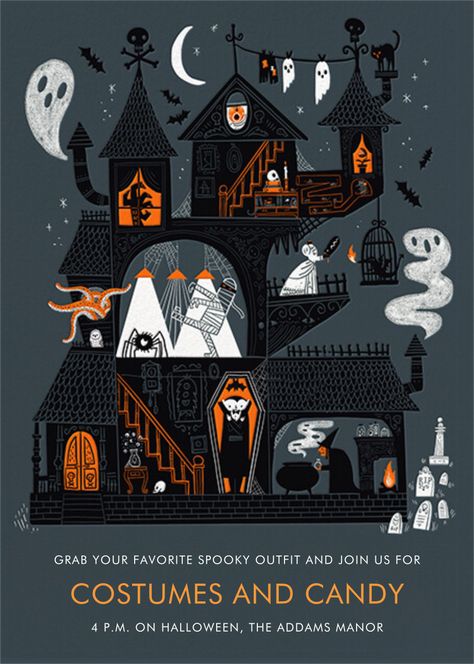 Gloomy Roomies | Send online instantly | Track opens Target Halloween 2022, Halloween Party Illustration, Halloween Illustration Art, Haunted House Illustration, Halloween Illustration Design, Spooky Illustration, Witch Graphic, Modern Classic Wedding Invitations, Halloween Mystery