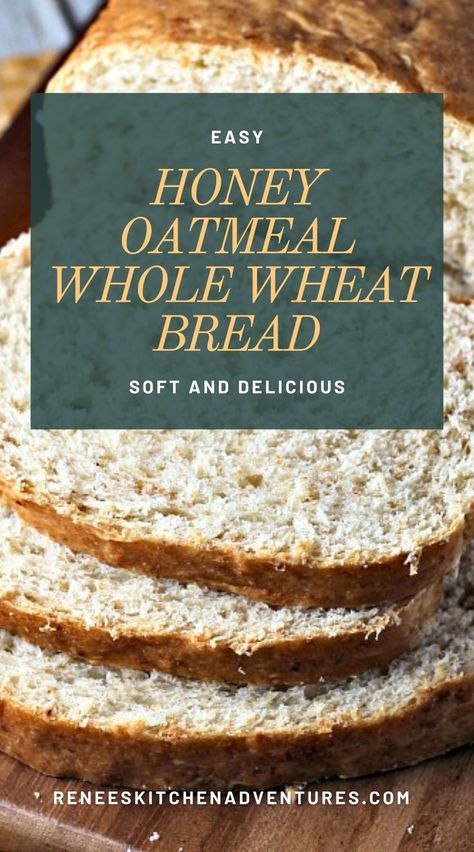 Sliced loaf of Honey Oatmeal Whole Wheat Bread Recipe Honey Bread Recipe, Whole Wheat Bread Recipe, Honey Wheat Bread, Honey Bread, Wheat Bread Recipe, Bread Soft, Wheat Recipes, Oatmeal Bread, Honey Wheat