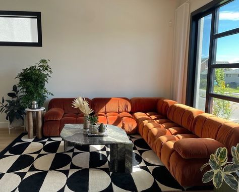 Great photo from a customer that just set up their Bellivano2 sofa in Burnt orange premium velvet. Orange Contemporary Living Room, Burnt Orange Sofa Decor, Dark Orange Couch, Orange Velvet Sofa Living Room, Burnt Orange Sofa Living Room Ideas, Orange Leather Couch Living Room, Burnt Orange Couch Living Room Ideas, Orange Couch Living Room Decor, Orange Couch Aesthetic