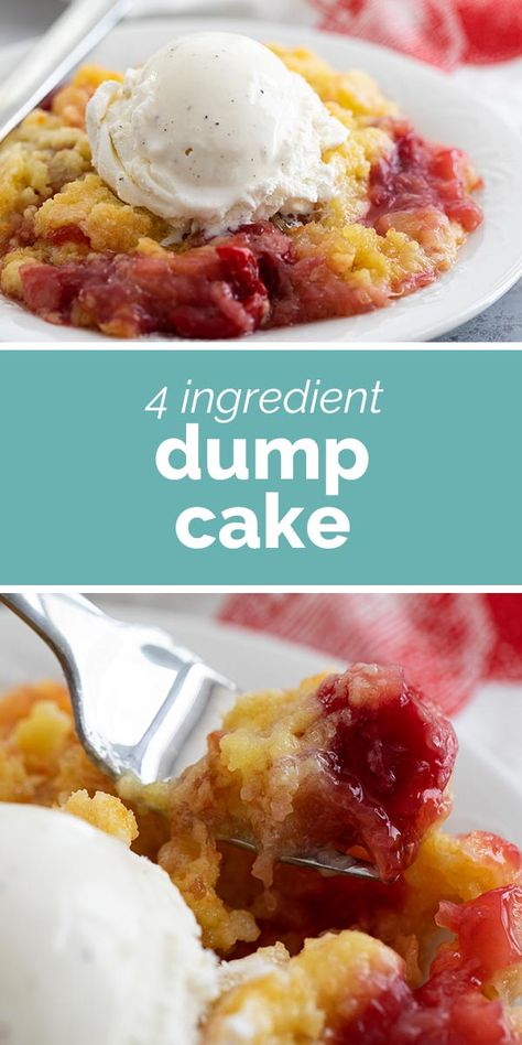 A blast from the past, this easy Dump Cake recipe only takes 4 ingredients. Switch up the filling ingredients depending on what you have on hand or what your favorite flavor is. A scoop of ice cream on top takes it to another level! #recipe #dessert #cake #easydessert Cake Mix Peach Cobbler, Cobbler Dump Cake, Peach Cobbler Dump Cake, Easy Dump Cake Recipe, Cake Mix Recipe, Recipe Cheesecake, Peach Dump Cake, Easy Peach Cobbler Recipe, Cobbler Easy