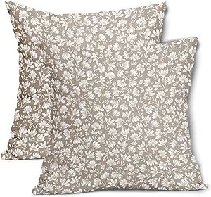 Tan Khaki Beige Daisy Floral Pillow Covers 18X18 Inch Vintage Flowers Decorative Pillow Cases Set of 2 Block Print Cotton Linen Throw Pillows Farmhouse Decor For Sofa Couch Porch Bed Cushion Outdoor Linen Throw Pillows, Floral Pillow Covers, Pillows Farmhouse, Porch Bed, Bed Cushion, Block Printed Pillows, Bed Cushions, 2 Block, Flower Throw Pillows