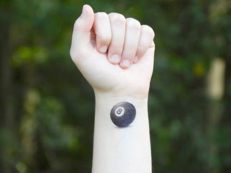 Temporary Tattoo - Eight Ball - 8 Ball - Magic Eight Ball - Pool Ball - Billiards Magic 8 Ball Tattoo, 8 Ball Tattoo, Magic Eight Ball, Tattoo Peeling, Dice Tattoo, Colorful Dragon, Ball Tattoo, Tattoo Chest, Eight Ball