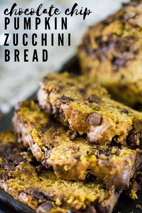 Zucchini Chocolate Chip Bread, Pumpkin Zucchini Bread, Zucchini Tarte, Pumpkin Zucchini, Bread Pumpkin, Zucchini Chocolate, Healthy Pumpkin Bread, Chocolate Chip Bread, Bread Easy