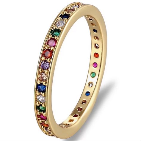 Anel Do Humor, Rainbow Band, Rainbow Rings, Zircon Jewelry, Trendy Ring, Eternity Band Ring, Cubic Zirconia Rings, Finger Rings, Rainbow Color