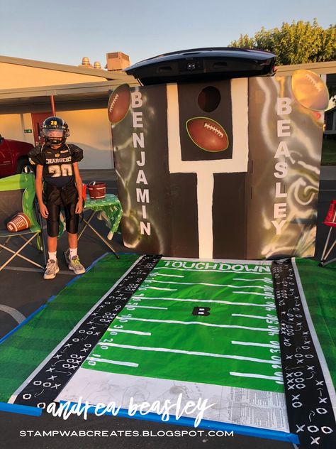 Football Trunk Or Treat Ideas For Cars, Espn Trunk Or Treat Ideas, Football Themed Trunk Or Treat, Football Trunk Or Treat Ideas, Football Trunk Or Treat, Trunk Or Treat Kits, Trunk Ideas, Football Ideas, School Halloween Party