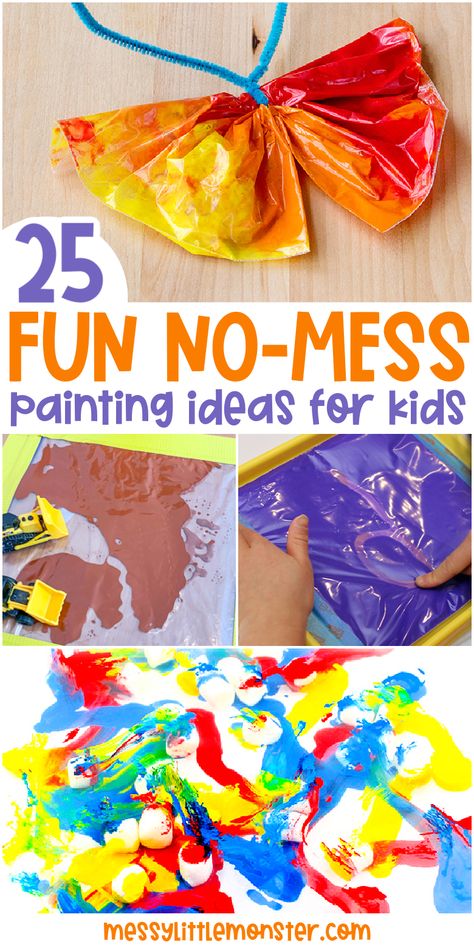 25 Fun Mess Free Painting Activities for Kids Mess Free Preschool Activities, Mess Free Toddler Crafts, Mess Free Painting Toddlers, Free Painting Ideas, No Mess Painting, Painting Activities For Kids, Free Preschool Activities, Mess Free Craft, Painting Ideas For Kids