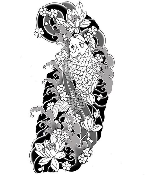 Newschool Drawing, Dragon Koi Tattoo Design, Samurai Tattoo Sleeve, Koi Tattoo Sleeve, Japanese Tattoos For Men, Koi Tattoo Design, Samurai Tattoo Design, Design Tattoos, Dragon Sleeve Tattoos