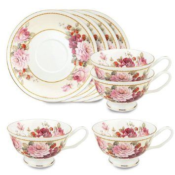 Bone China Tea Set, Tea Cups And Saucers, Peony Print, China Tea Sets, Pink House, Pink Peony, Ceramic Teapots, Cups And Saucers, Tea Cup And Saucer