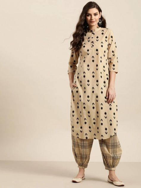 Afgani Salwar Kurta For Women, Kurta With Trousers Women, Kurti Salwar Designs, Suit With Salwar Design, Cotton Pant Suits For Women Indian, Sleeves Design For Kurtis Cotton, Cotton Pants Women For Kurti, Cotton Kurti Pant Designs, Cotton Dress Pattern Indian Punjabi