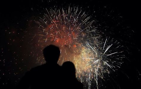 Silhouette of couple watching fireworks Couple Watching Fireworks Aesthetic, Couples Watching Fireworks, Couple Under Fireworks, Fireworks Couple Aesthetic, Watching Fireworks Aesthetic, Couple Firework Pictures, Couple Silhouette Aesthetic, Couple Watching Fireworks, Fourth Of July Couple Pictures