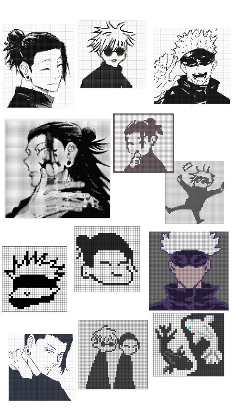 Gojo & Geto jujutsu kaisen alpha pattern pixel art tapestry crochet Pattern Pixel Art, Tapestry Crochet Patterns, Art Tapestry, Anime Pixel Art, Alpha Pattern, Tapestry Crochet, Alpha Patterns, Jujutsu Kaisen, Jujutsu