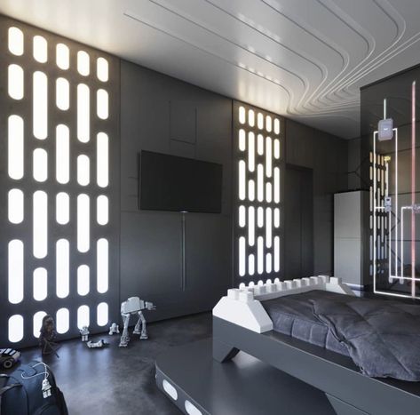 Star Wars Living Room, Star Wars Theme Room, Star Wars Office, Star Wars Man Cave, Star Wars Room Decor, Interior Design Apps, Star Wars Bedroom, Ideas Habitaciones, Spaceship Interior