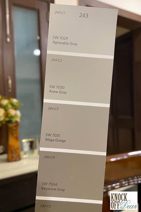 Mega-griege-Color-Deck Creamy Greige Kitchen Cabinets, Sherwin Williams Mega Greige, Agreeable Grey Color Scheme, Sherwin Williams Greige, Greige Bathroom, Agreeable Grey, Grey Beige Paint, Dark Greige, Mega Greige