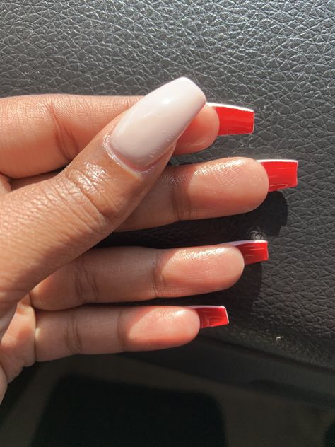 Acrylic Nails Red Underneath, Red Bottom Nails White, Short Red Bottom Acrylic Nails, White Nails Red Bottoms, Red Bottom Nails Short, Short Red Bottom Nails, White Nails With Red Bottoms, Red Bottom Nails Coffin, White Red Bottom Nails