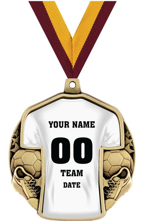 Soccer Medal, Neck Ribbon, Free Sport, Soccer Players, Soccer Jersey, Your Name, Antique Gold, Diy Projects, Soccer