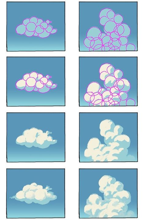 How To Make Clouds Digital Art, How To Draw Clouds Digital Art, Anime Sky Drawing, Anime Clouds Tutorial, Cloud Drawing Digital, Sky Tutorial Drawing, Digital Sky Tutorial, Drawing Settings Ideas, Digital Cloud Art