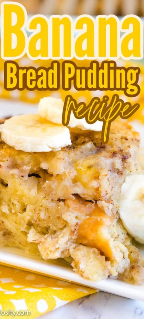 The combination of banana bread and bread pudding, this decadent dessert is easy to make and FULL of comfort food flavors! #banana #dessert #bread #pudding #easy Banana Pudding Bread Recipe Easy, Banana Bread Pudding Recipes, Banana Pudding Banana Bread Recipe, Bread Pudding With Banana Bread, Banana Pudding Banana Bread, Banana Bread Pudding Easy, Famous Dave’s Bread Pudding Recipe, Banana Bread Pudding Recipe Old Fashion, Recipes That Use Lots Of Bananas