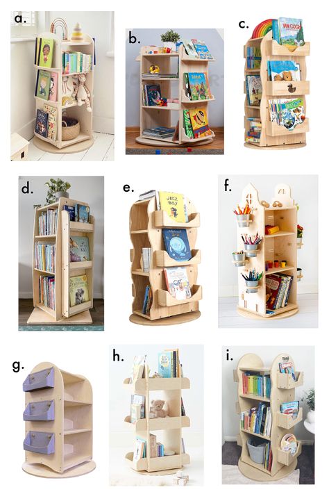 Kid Books Storage, Rotating Storage Tower, Children Book Shelves, Books Shelves For Kids Room, Montesorri Book Shelf, Bookshelves Montessori, Book Shelves Kids Room, Montessori Book Storage, Book Shelves For Kids Room