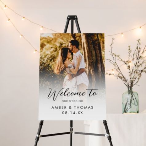 Photo Script Font Personalize Wedding Welcome Sign for $44.20 - Wedding Thank You Card Welcome Board, Photo Sign, Elegant Calligraphy, Reception Signs, Calligraphy Wedding, Wedding Welcome Sign, Welcome To Our Wedding, Rose Gold Heart, Invitation Wording