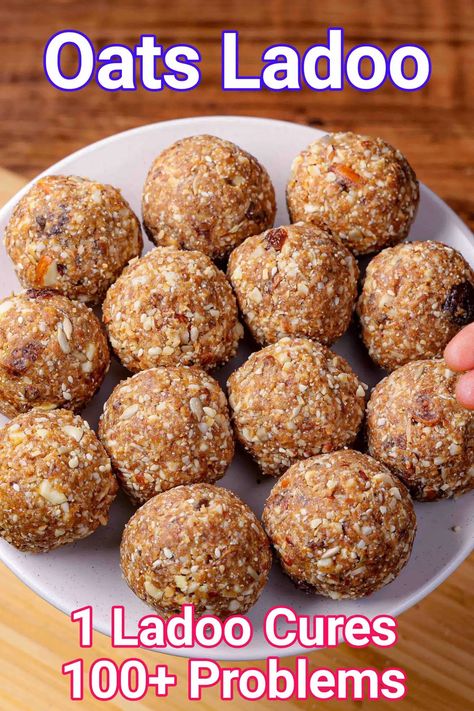 Oats Ladoo Recipe, Dry Fruits Recipes Healthy Snacks, Protein Laddu Recipe, Healthy Ladoo Recipes, Dry Fruit Laddu, Dry Fruits Ladoo Recipe, Healthy Laddoo Recipe, Healthy Dry Snacks, Oats Recipes Healthy