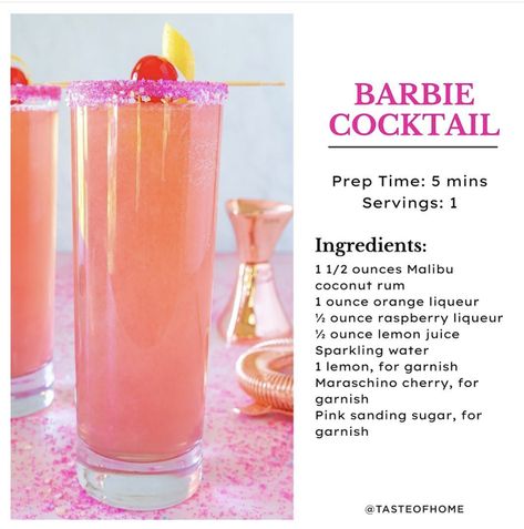 Pink Alcoholic Drinks Aesthetic, Barbie Marathon, Pink Alcoholic Drinks, Drunk Baby, Barbie Cocktail, The New Barbie Movie, Chill Bar, Fun Drink Recipe, Fun Drinks Alcohol