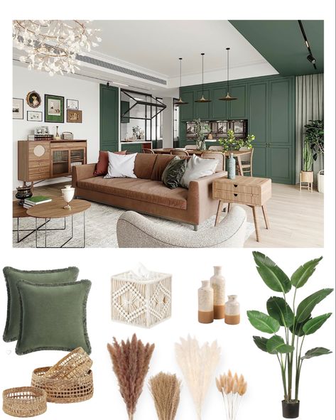 Green Gold Tan Living Room, Green Contrast Wall Living Room, Sage Green Industrial Living Room, Living Room Designs With Green Walls, Green Neutral Living Room Ideas, Neutral And Emerald Living Room, Sage And Forest Green Living Room, Green Accent Wall Aesthetic, Brown Green White Living Room