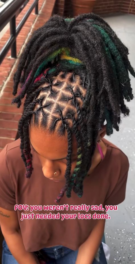 Beaded Loc Styles, Female Retwist Styles, Casual Loc Styles, Barrel Rolls Locs Women, Barrel Rolls On Locs, Locs Hairstyles Barrel Twist, Loc Bun Styles Black Women, Cute Dreads Styles, Locs Retwist Hairstyles