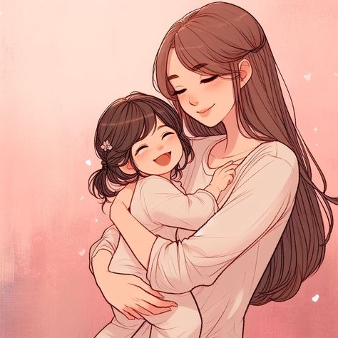 Mother And Daughter Drawing Anime, Mother And Daughter Poses Drawing, Mother Anime Art, Mom And Daughter Anime, Anime Mother And Daughter, Painting Cupcakes, Mother And Daughter Poses, Mother And Daughter Photo Ideas, Mom And Daughter Drawing