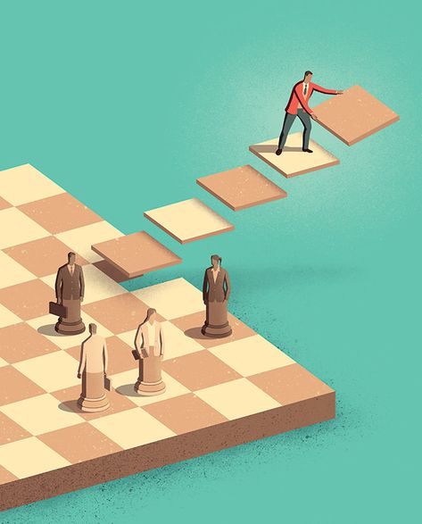 Moving Forward Illustration, Conceptual Illustration Ideas, Editorial Illustration Conceptual, Critical Thinking Illustration, Chess Illustration, Scale Illustration, Davide Bonazzi, Best Captions, The Minds Journal